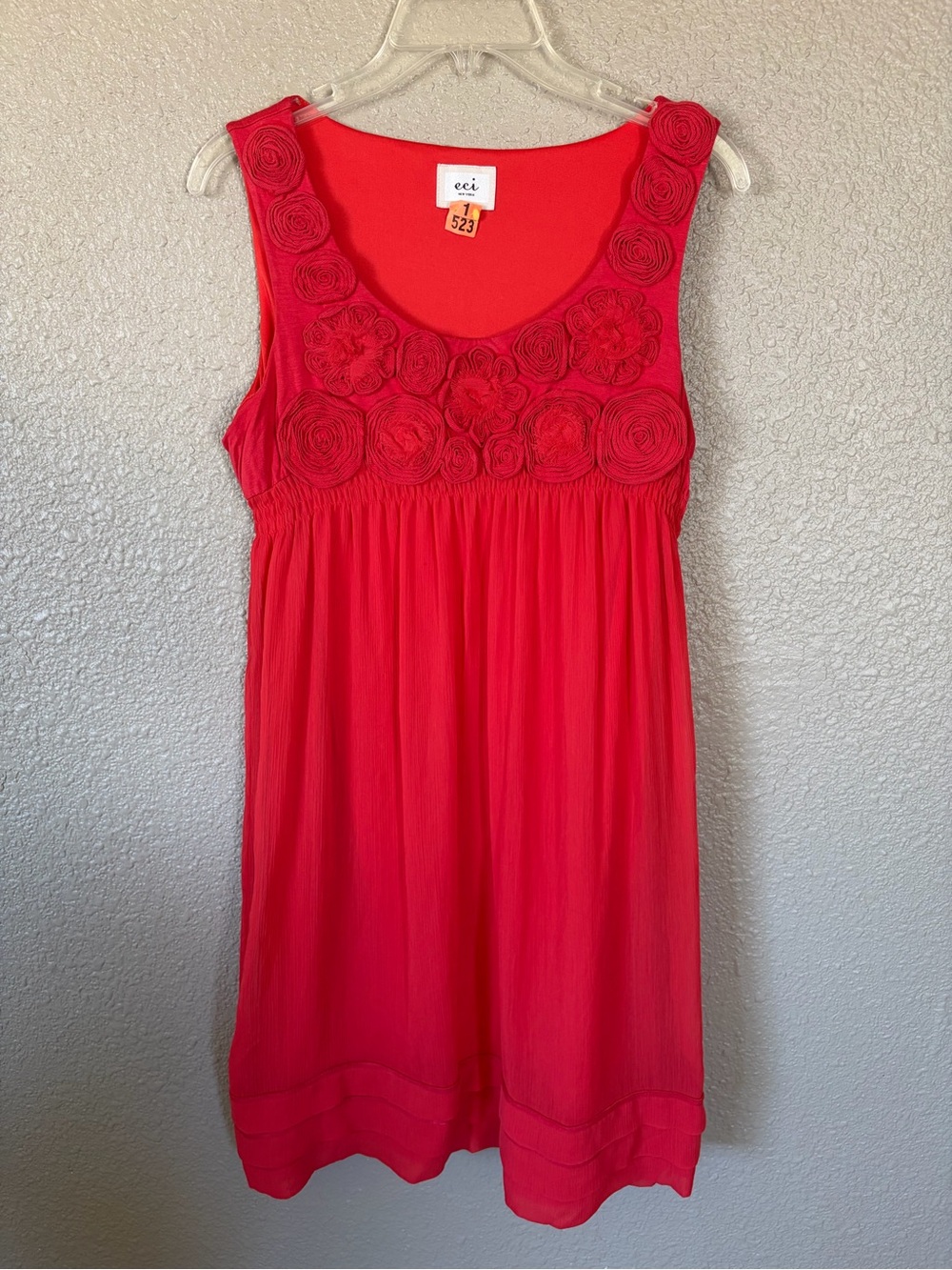 ECI New York Red Floral Rosette Tank Dress Women’s Size 8